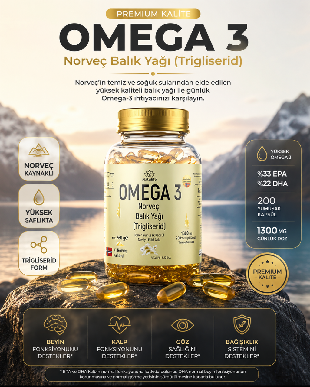 Norveç Balık Yağı Premium Omega-3 200 Kapsül